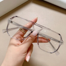 Erilles素颜大框眼镜框男 双梁超轻tr90镜眼架防蓝光眼镜框时尚平光眼镜 透灰框 161非球面镜片