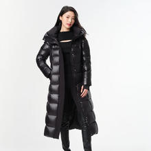 坦博尔 300g以上鹅绒极寒羽绒服女长款过膝加厚保暖冬季外套TBF520892J 黑色