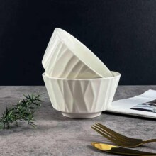 陶瓷米饭碗家用饭碗釉下彩小汤碗纯白早餐碗琉璃小碗 竹月4.5英寸碗2只