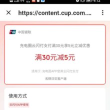 云闪付 X 充电 2-3月云闪付支付 满30减5元