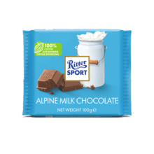 瑞特滋（RITTER SPORT）阿尔卑斯牛奶巧克力 零食糖果情人节礼物送男女友德国原产100g