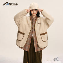 ZYNHZ 早乙女惠子 日系复古百搭撞色logo无领工装仿羊羔毛夹克 STMWT244426