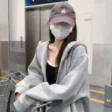 韩版宽松连帽 开衫加绒拉链卫衣 2件