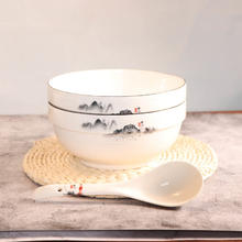 恩寿溯 陶瓷家用大号加厚特大吃饭碗泡面碗大碗酸菜鱼盆可微波炉餐具汤碗 江山如画 1个装8英寸