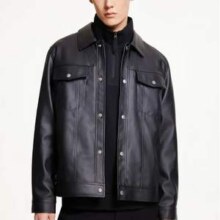 Jack & Jones 杰克琼斯 男士PU皮翻领休闲夹克