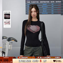 UNIFREE 甜美少女可爱猫咪印花活力减龄修身圆领T恤 黑色 S