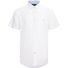 TOMMY HILFIGER【挺括牛津纺】男装商务休闲织带门襟微弹短袖衬衫J3903 云沐白110 XS (推荐：100-120斤)
