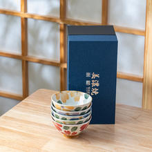 TOKI MINOYAKI 美浓烧 Mino Yaki）日式浮雕釉下彩家用陶瓷碗绚烂樱花汤碗饭碗餐具套装 5.5英寸5个-木盒
