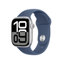 限地区、PLUS会员：Apple/苹果 Watch Series 10 智能手表 42毫米 银色铝金属表壳 丹宁色运动型表带M/L 合适150-200毫米腕围 GPS款