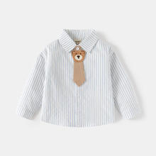 WELLKIDS 儿童休闲衬衣新款春季童装男童长袖衬衫宝宝领带礼服上衣潮 蓝条 130