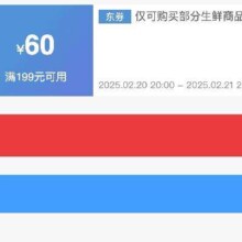 即享好券：京东 满199减60 黑五生鲜补贴券