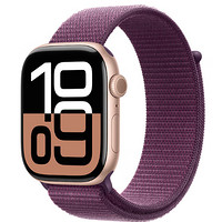 苹果 Apple PLUS：Apple 苹果 Watch Series 10 GPS款 智能手表 46mm 玫瑰金色铝金属表壳 梅子色回环式运动表带