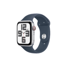 限地区、plus会员：Apple Watch SE  智能手表GPS + 蜂窝款44毫米银色铝金属表壳风暴蓝色运动型表带M/L 健康手表MRHK3CH/A