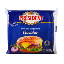 总统（President）法国进口汉堡专用切达芝士片（奶酪制品）200g一包 披萨 马苏里拉