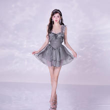 亦美珊 泳衣女2024连体裙式保守显瘦遮肚遮肉大码度假 高级灰 XL
