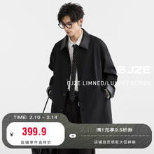 伯爵卓尔 Earl Joel PU皮拼接马肯翻领一手长风衣男中长外套2025春季 D511065 森林黑 2XL (185)