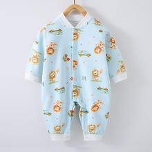婧麒 婴幼儿连体衣春秋季薄款新生儿衣服宝宝无骨睡衣空调服衣爬服 丛林之王-蓝色 73cm