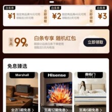新增、促销活动：京东 大牌免息会场 新增6期免息券/99元随机白条红包