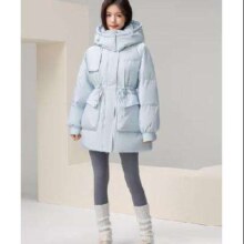 20点开始：雪中飞 收腰女士中长款连帽羽绒服 加厚时尚休闲 浅蓝