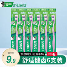 好来 原黑人)牙刷 舒适健齿中硬毛家庭实惠批发装标准刷头 中毛 6支 (颜色随机)