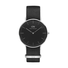 丹尼尔惠灵顿（DanielWellington）dw手表男 经典系列简约时尚瑞典男士手表石英欧美腕表新年礼物 银色边尼龙黑盘DW149-40MM