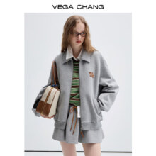 20点开始：VEGA CHANG 时尚套装女 卫衣+短裙两件套 浅灰色(外套) S
