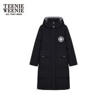TEENIE WEENIE 小熊连帽羽绒服女2024年冬季休闲舒适中长款外套 黑色 170/L