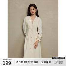 自巧 ZIQIAO 小个子收腰显瘦红色衬衫连衣裙女2023秋冬新款气质长款a字裙