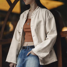 马登 女装 美式棉籽壳牛仔外套休闲宽松设计感小众纯棉丹宁夹克秋冬 米白色