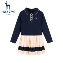 哈吉斯（HAZZYS）品牌童装女童连衣裙春新款柔软舒适罗马布青春减龄女童连衣裙 藏蓝色 165