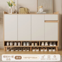 锦需实木鞋柜门口入户柜收纳柜一体靠墙柜家用门口新款楼道外储物柜子 樱桃木色+暖白140x32x100cm