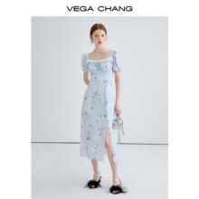 20点、38节：VEGA CHANG 法式碎花连衣裙女 鸢尾蓝 S