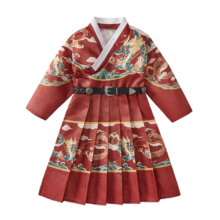JELLYBABY汉服男童春秋款大童红色演出服儿童中国风飞鱼服春秋宝宝唐装 红色 140