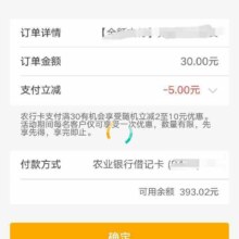 农业银行 2月生活缴费立减费满30立减5元