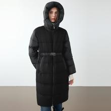 朗姿 霍尔多巴吉白鹅绒中长款气质连帽女外套2024冬款羽绒服