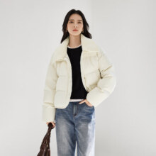 20点：对白 羽绒服女 简约短款 90白鸭绒 奶油米 L