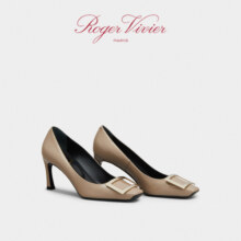 ROGERVIVIER/RV女鞋Trompette方扣方头细跟漆皮高跟鞋单鞋 驼色 36.5