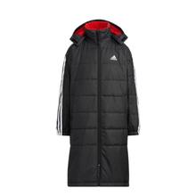 adidas 阿迪达斯 童装 条纹字母Logo印花可拆卸帽长款棉服