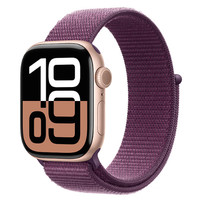 苹果 Apple Watch Series 10 GPS款 智能手表 42mm 玫瑰金色铝金属表壳 梅子色回环式运动表带
