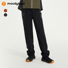 moodytiger 男童裤子防风拒水24年秋儿童长裤个性弹力透气舒适户外运动裤 炭黑色 160cm