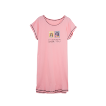 芬腾 睡衣女夏季新品短袖棉质可爱家居服印花休闲女睡裙 虾色一 L