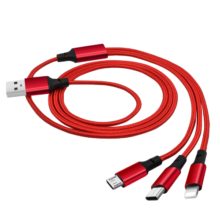 CTDOCKING 数据线typec手机充电器线/苹果/华为/小米/安卓多功能车载USB 中国红【三合一电源线】