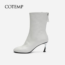 cotempRegalo Boots高跟中筒靴马蹄跟踝靴圆头小牛皮细跟短靴女