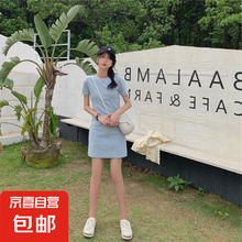 新款夏韩版中长款连衣裙女学生纯色女装裙子衣服 天蓝色 M