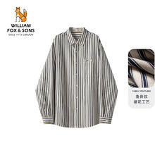 William fox&sons 男装定制色纺提花鱼骨纹加厚面料休闲版刺绣小狐狸设计长袖衬衫男 蓝色 S /46