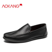 奥康（Aokang）皮鞋男商务乐福鞋柔软舒适轻便透气商务休闲皮鞋 黑色41码