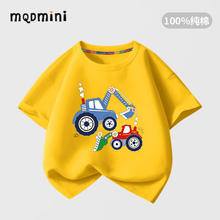 MQDMINI 童装男童短袖t恤夏季薄款儿童上衣服纯棉半袖2025小男孩夏装 黄色挖机 120