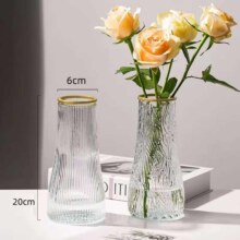 透明玻璃插花瓶 水培容器 透明竖条纹（20*6*9） 2个装+赠1件
