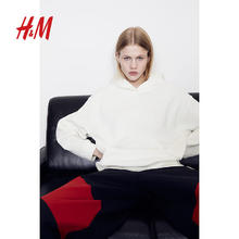H&M 女装卫衣柔软休闲纯色大廓形长袖连帽衫1163636 奶油色 170/104