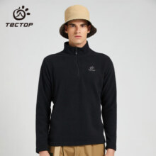 探拓（TECTOP）抓绒衣男冬款立领舒适打底衫女加厚套头卫衣保暖衣 男款黑色 XL